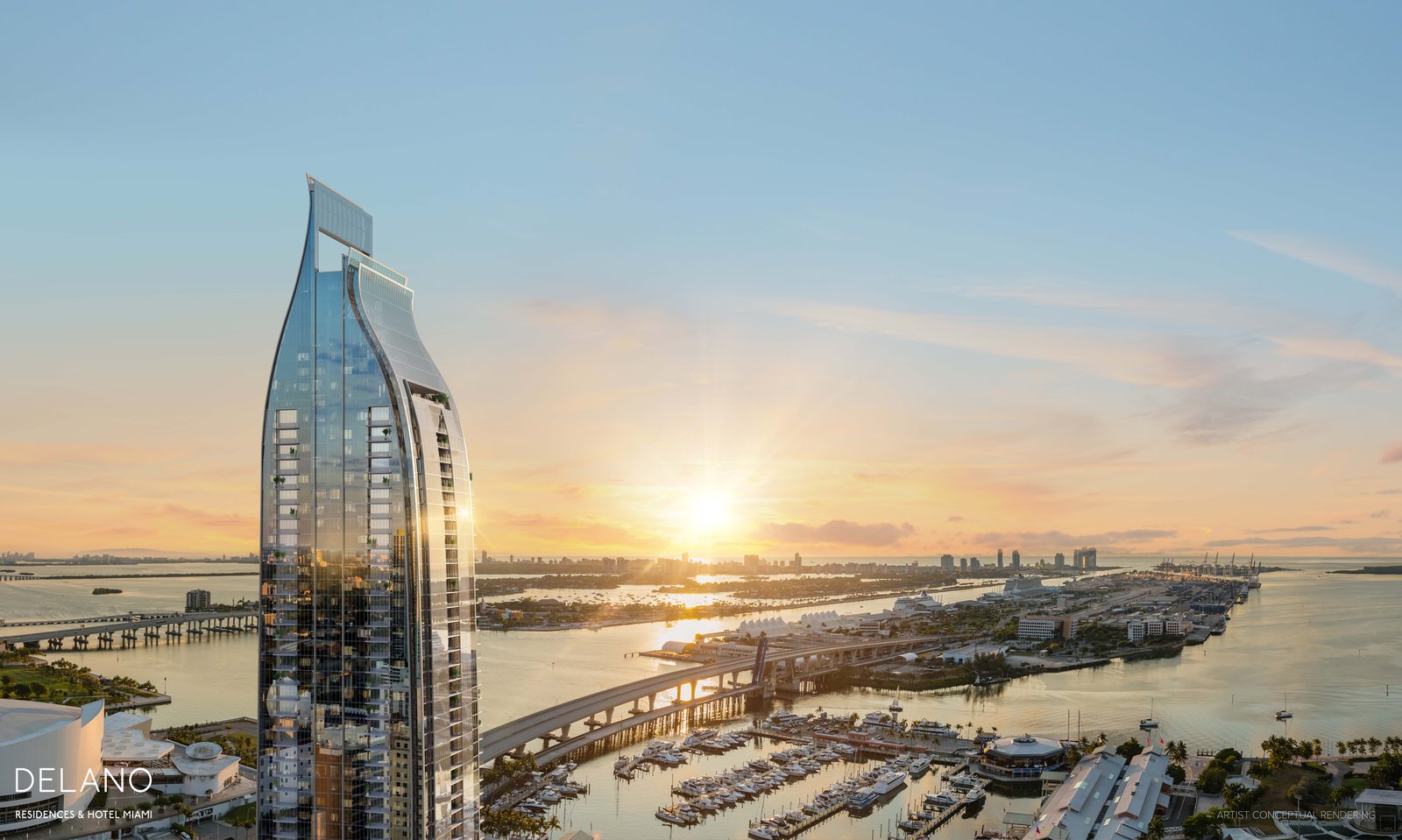 Delano Residences & Hotel Miami — a supertall tower rising along Biscayne Boulevard in downtown Miami