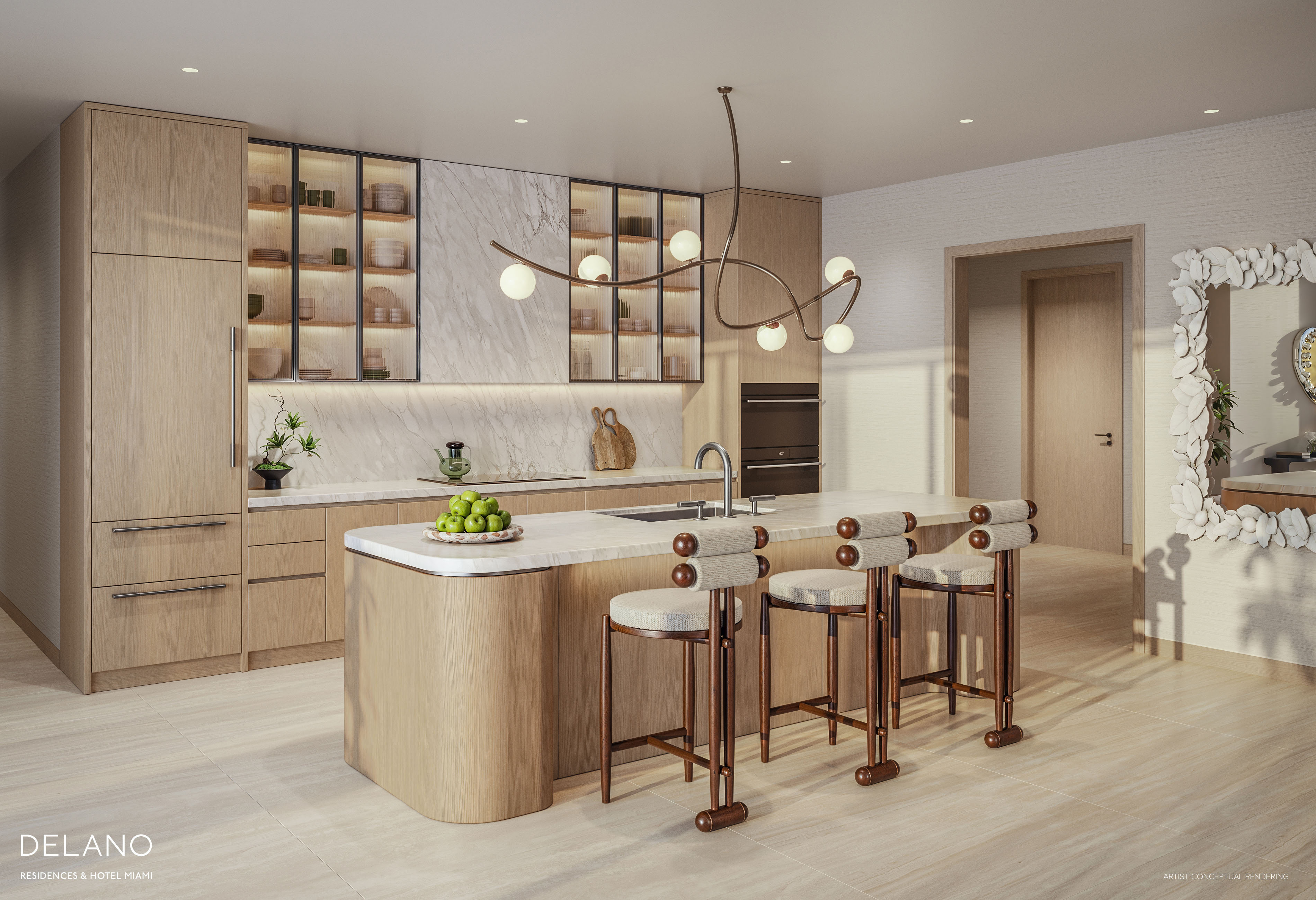 Delano Miami residence kitchen with Italkraft cabinetry and Sub-Zero Wolf appliances