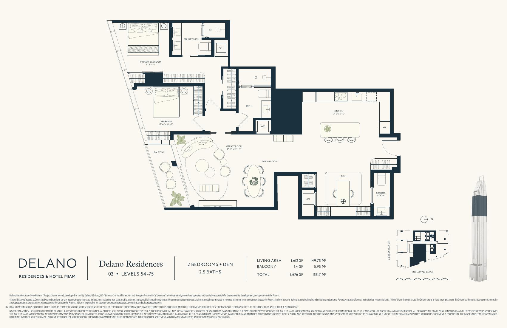 Delano Residences Line 02 floor plan — levels 54-75 private residence