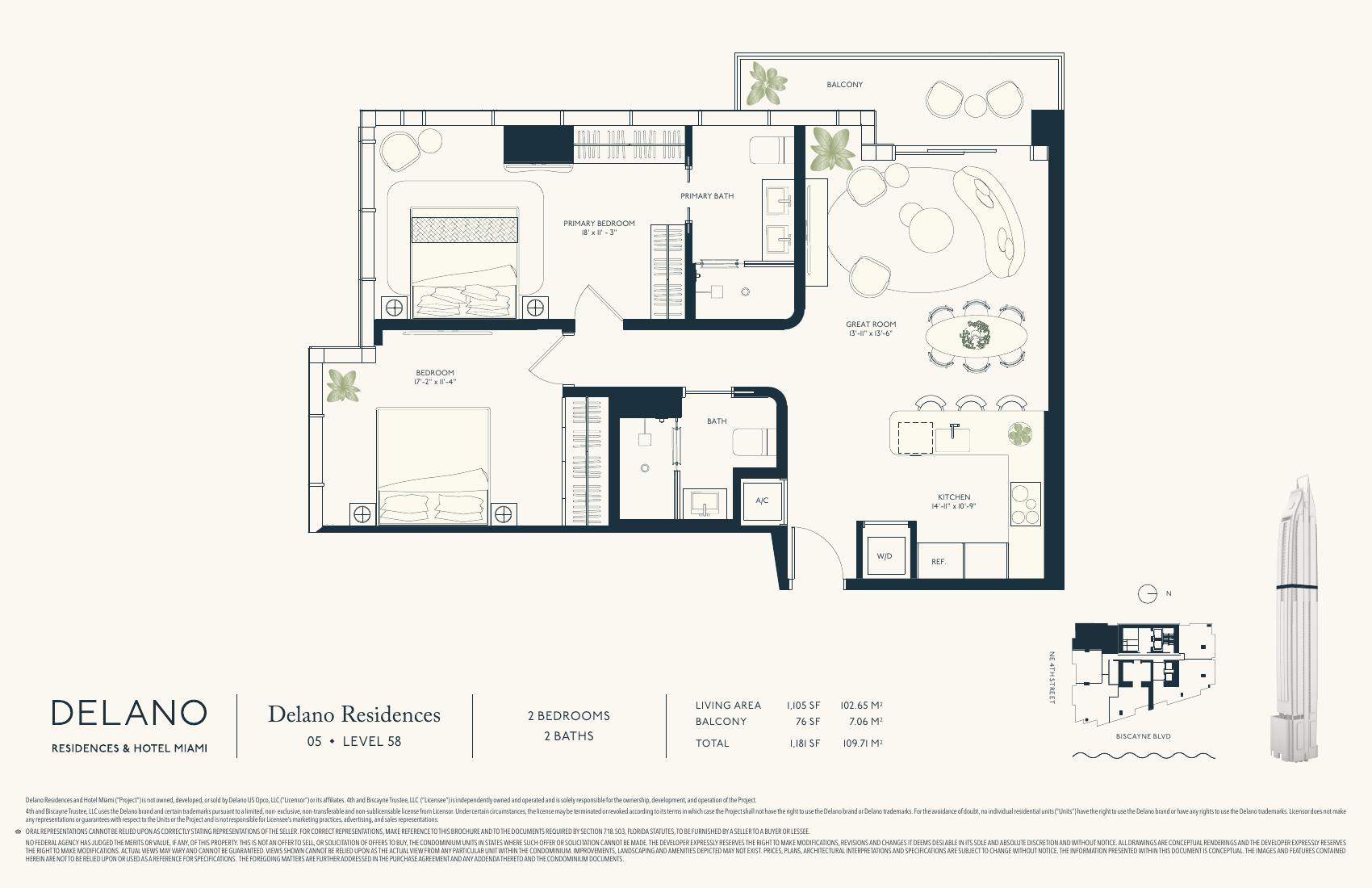 Delano Residences Line 05 floor plan — level 58 private residence