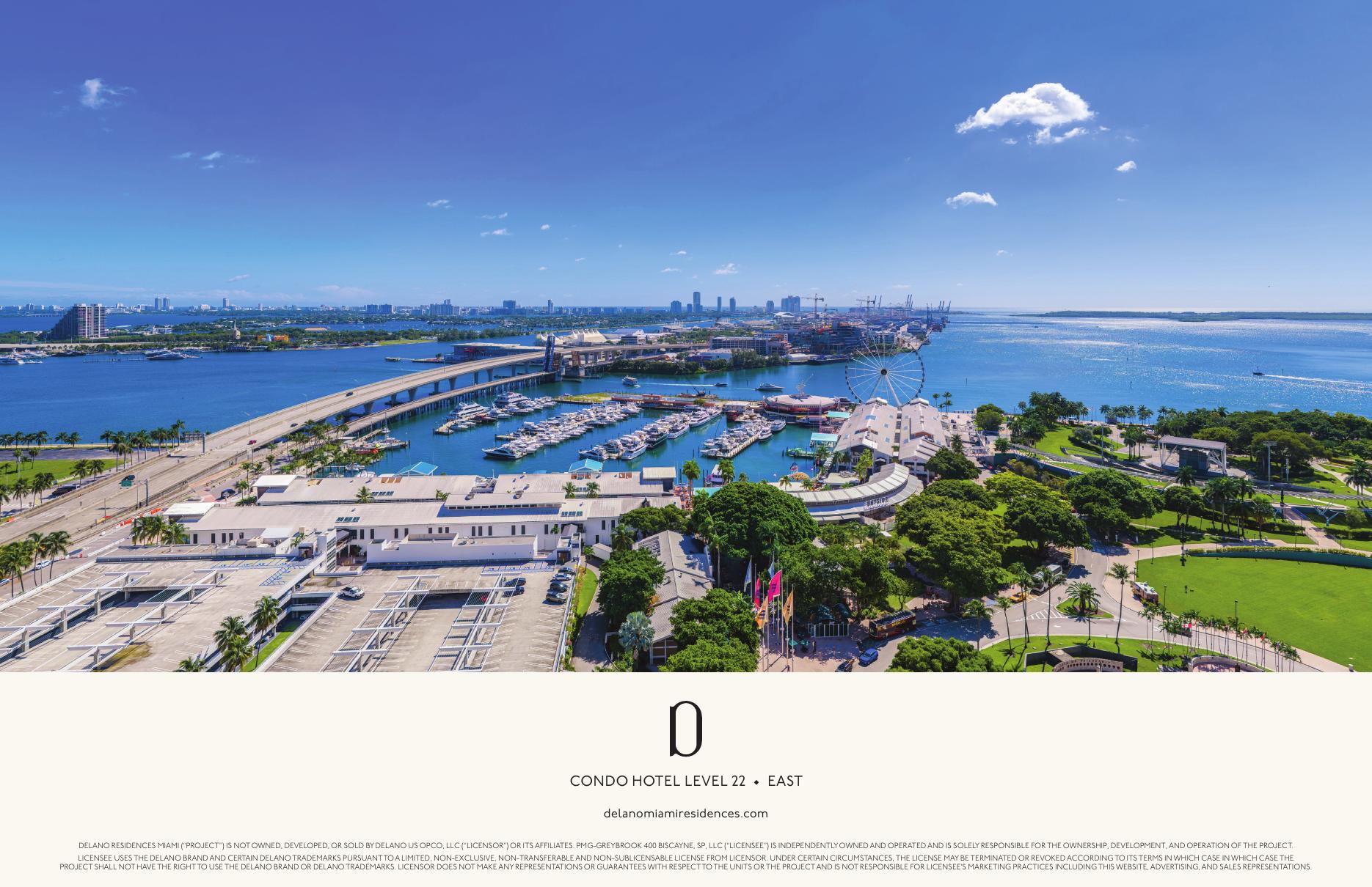 Simulated view from Delano Residences level 22 looking east over Biscayne Bay and Port of Miami