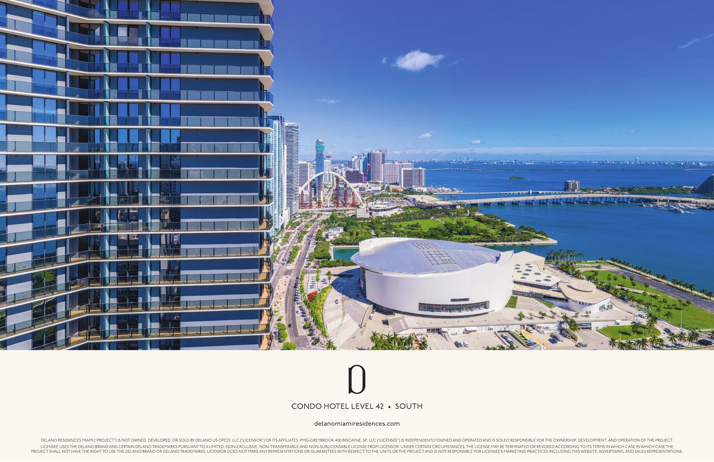 Simulated view from Delano Residences level 42 looking north along Biscayne Bay