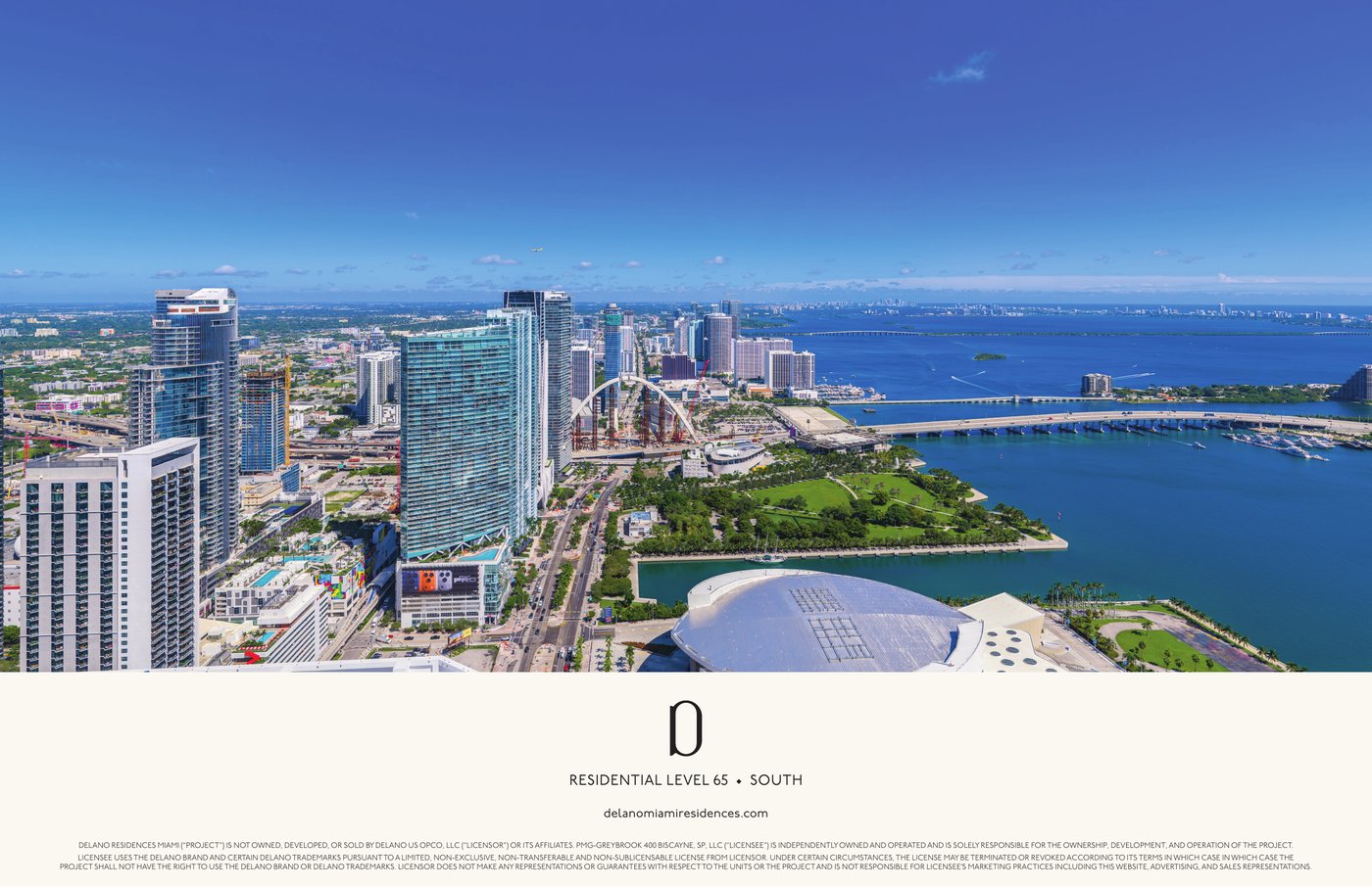 Simulated view from Delano Residences level 65 looking north over upper Biscayne Bay and the Miami coastline